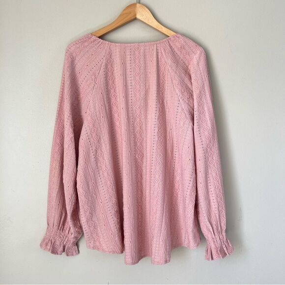 Frye Blush Pink Textured Long Puff Sleeve Western Cottagecore Blouse SZ XL - Picture 7 of 13